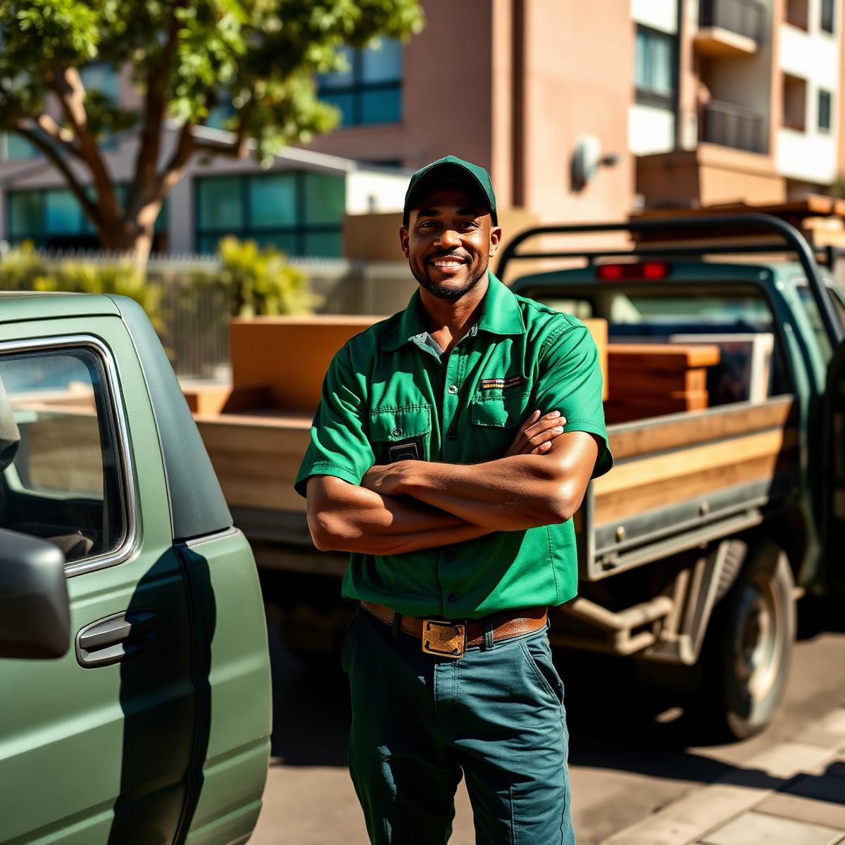 DoorSwift driver standing by a bakkie loaded with furniture